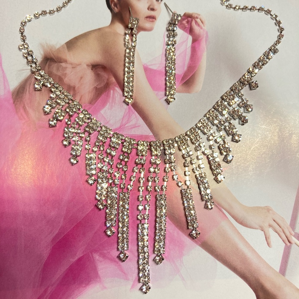 Luxury Rhinestone Set Earrings Necklace Wedding - Picture 2 of 2